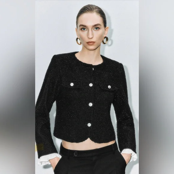 Urban Revivo Women’s Tweed Business Casual Jacket Medium Bow Buttons - Picture 12 of 12